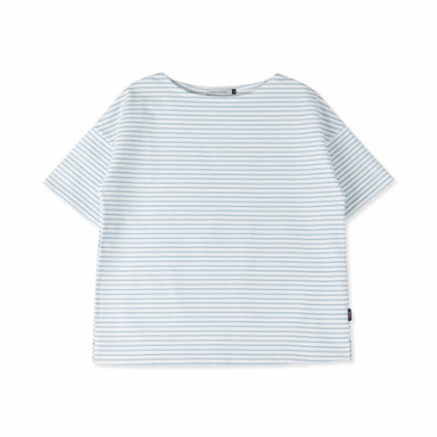 【日本製】半袖 ボーダーTシャツ レディース 綿100% ハードコットン ブルー(FL23SS-018W-bl)